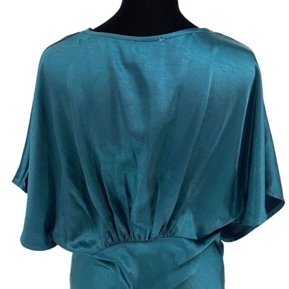 Dress Forum Womens Bat Wing Sleeve Satin Maxi Dress Deep Jasper Size Small NWT - Picture 9 of 13